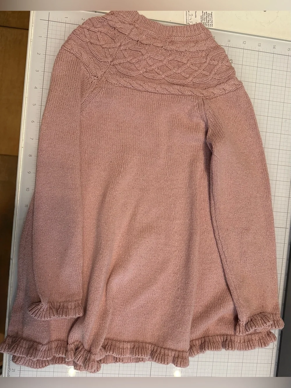 cupcakes & cashmere Girl’s Blush Cable-Knit Pearl-Accent Crewneck Sweater Dress